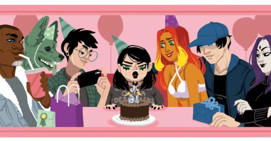 Seizième anniversaire de Mandy, à table entourée de sa mère et des Teen Titans