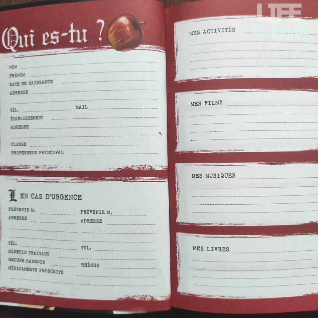 Agenda Death Note, double page d'information "qui est tu?"